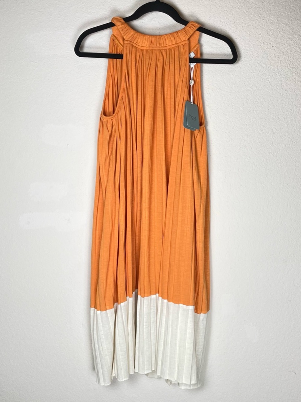 NWT Hoss Intropia Mini Dress Ribbed Pleated Accordion Tie Back Boho Y2K Orange S